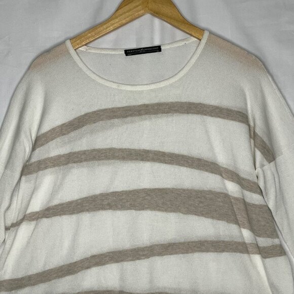 Peruvian Connection Knit Pima Cotton Striped Tunic Striped Cream Brown X-Small - Picture 2 of 9